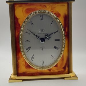 Jaeger LeCoultre Tischuhr/Wecker, Recital, 8 Tage Werk, Messing, Bernstein Optik